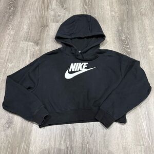 Nike Black Hoodie with White Logo cropped hoodie Size small